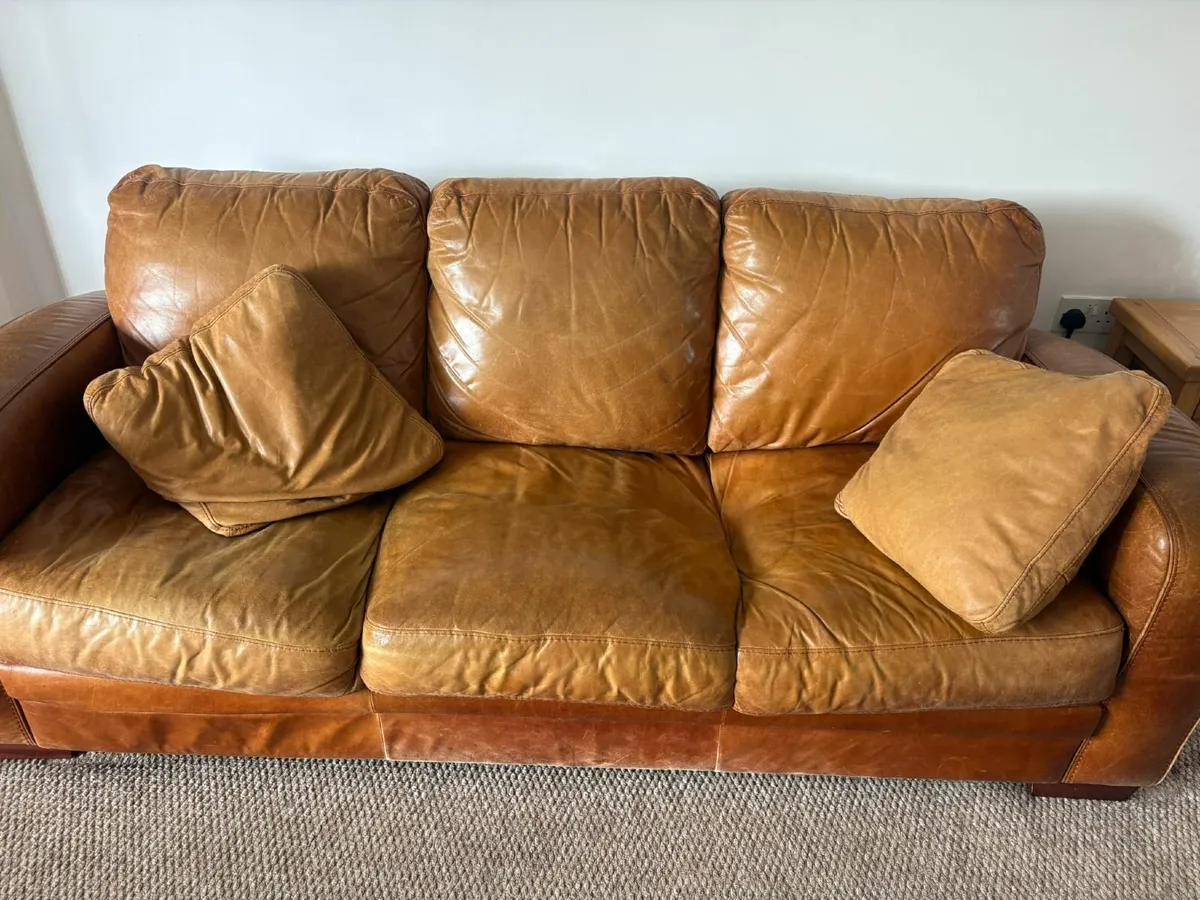 3-Seater Leather Sofa with Matching Footstool - Image 1