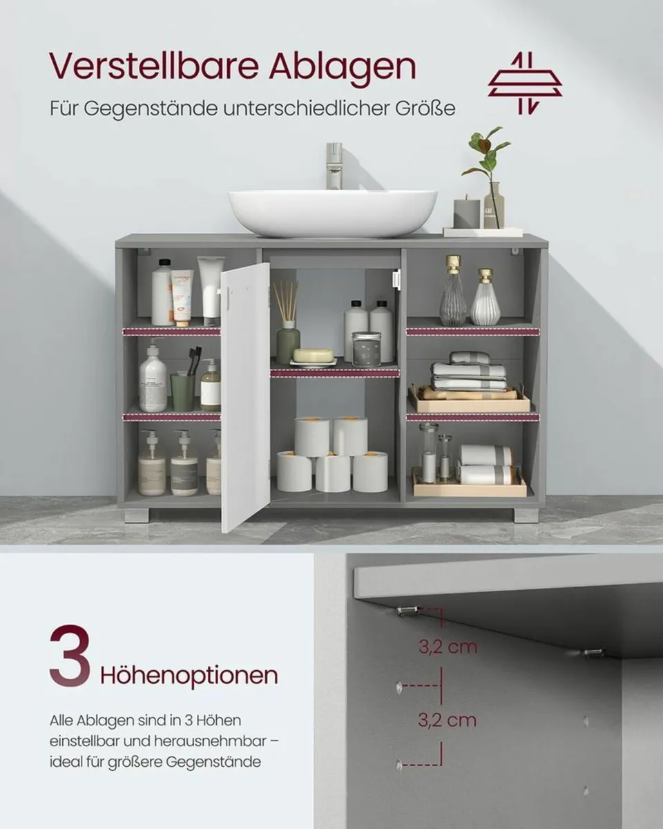 Washbasin Cabinet with Adjustable Shelves – Dove G - Image 3