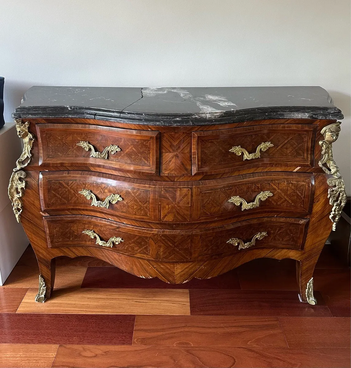 Elegant Louis XV–Style Bombe Chest with Marble Top - Image 2