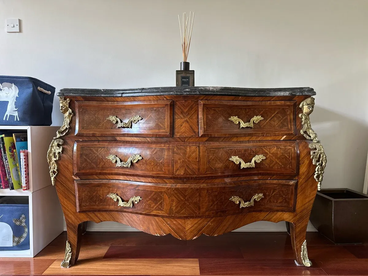Elegant Louis XV–Style Bombe Chest with Marble Top - Image 1
