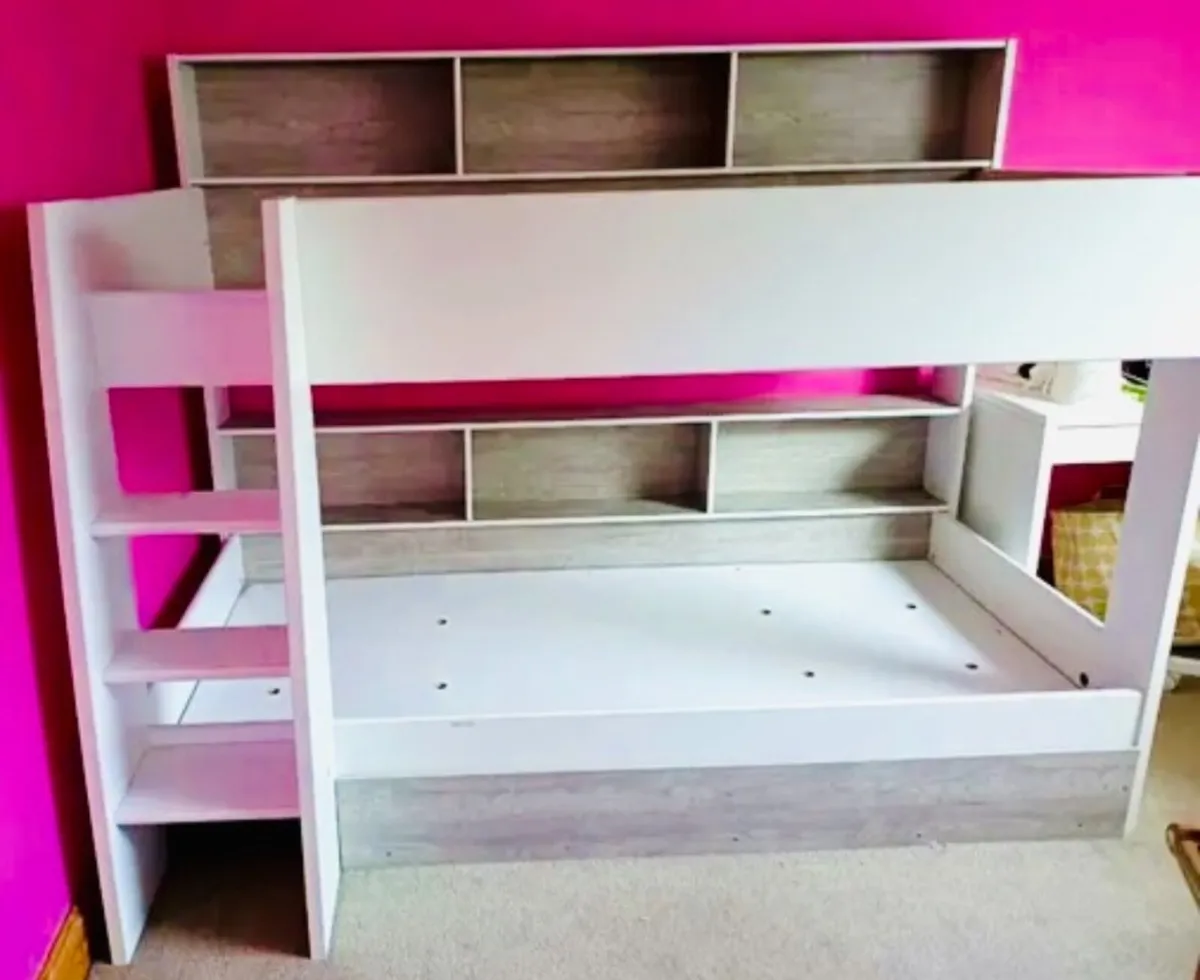 Bunk bed with shelving and drawer