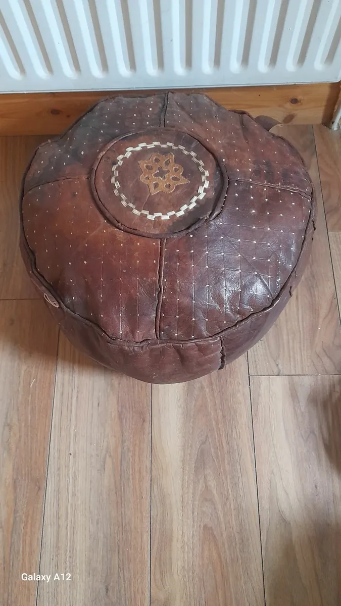 Old leather african footstool - Image 1