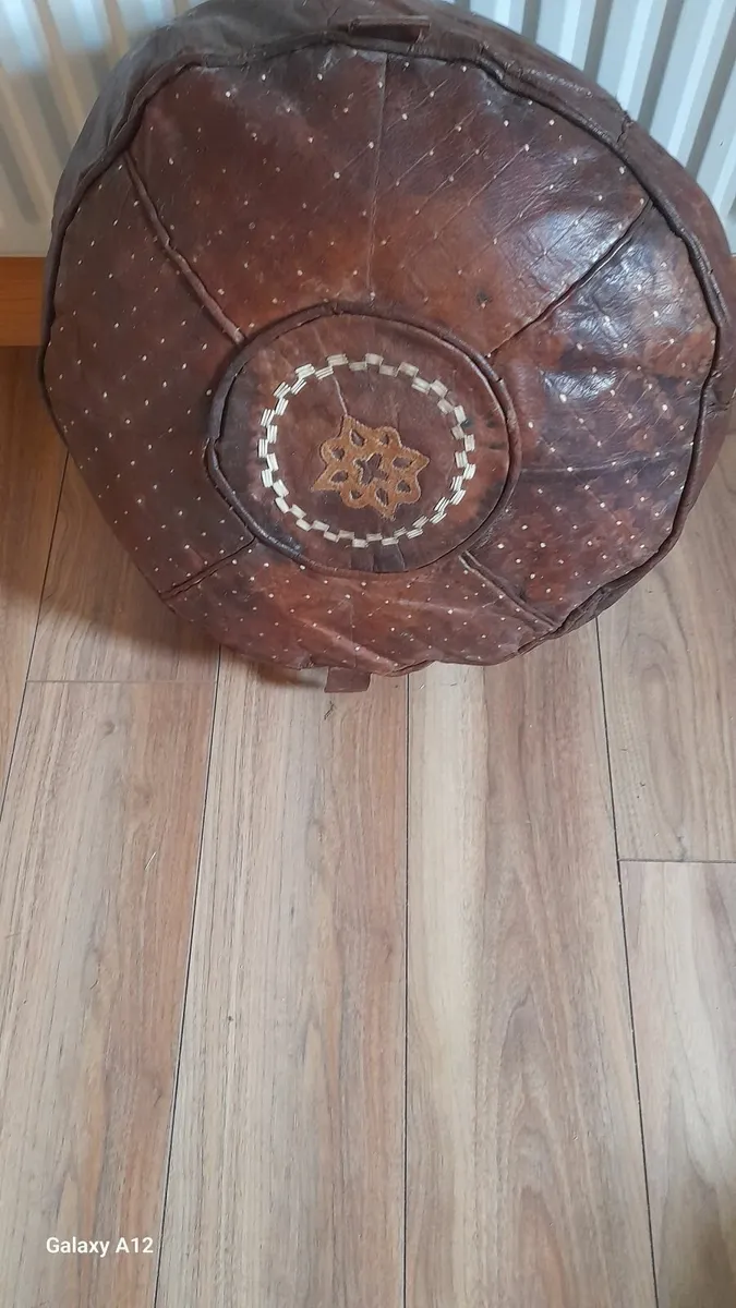 Old leather african footstool - Image 2