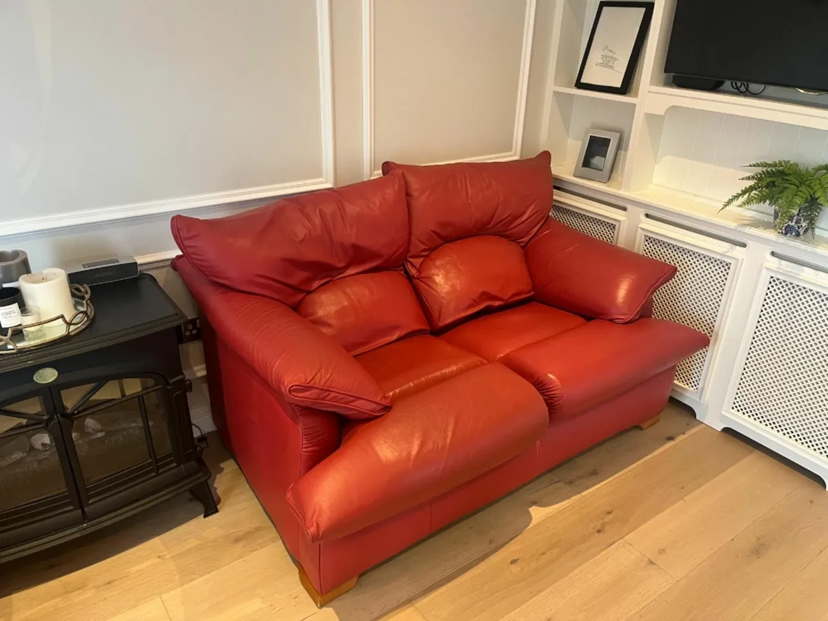 2 x Red Leather Couches - Image 2