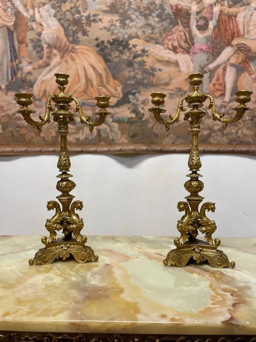 Antique Pair of French Bronze Candelabras - Image 1
