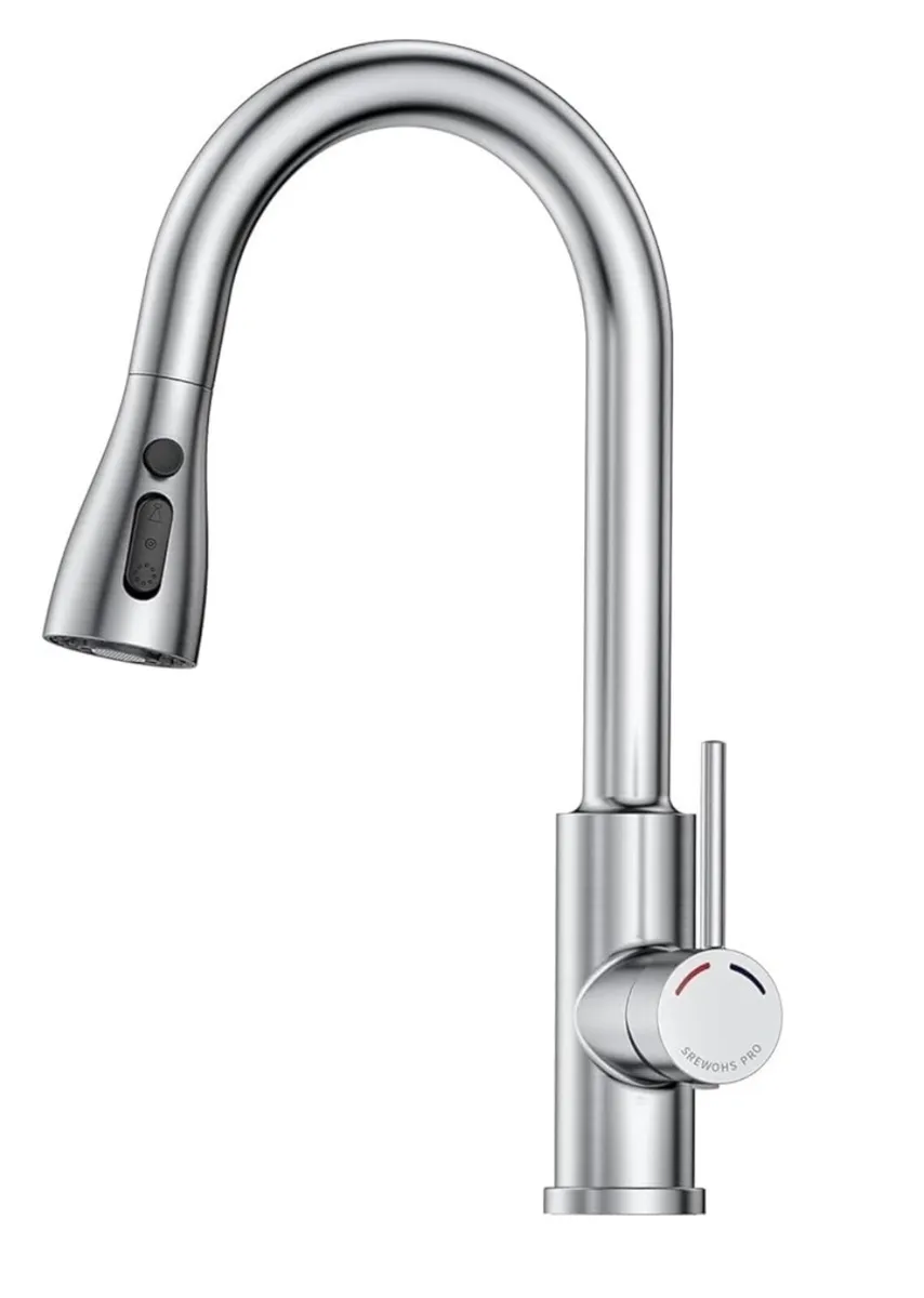 Modern stainless steel 4 setting kitchen mixer tap - Image 1