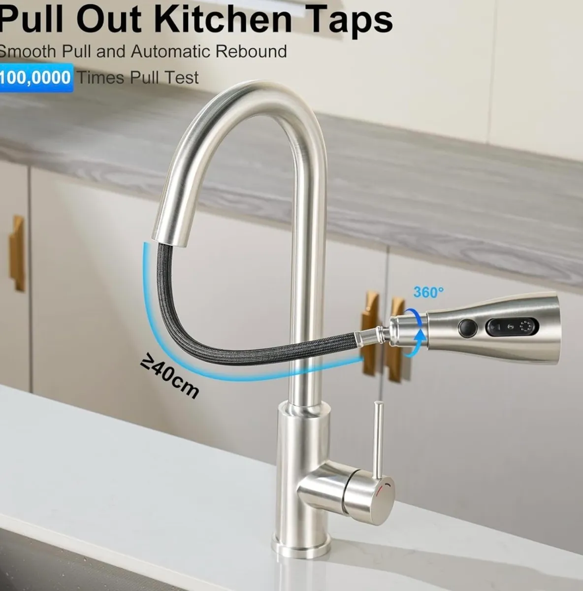 Modern stainless steel 4 setting kitchen mixer tap - Image 3