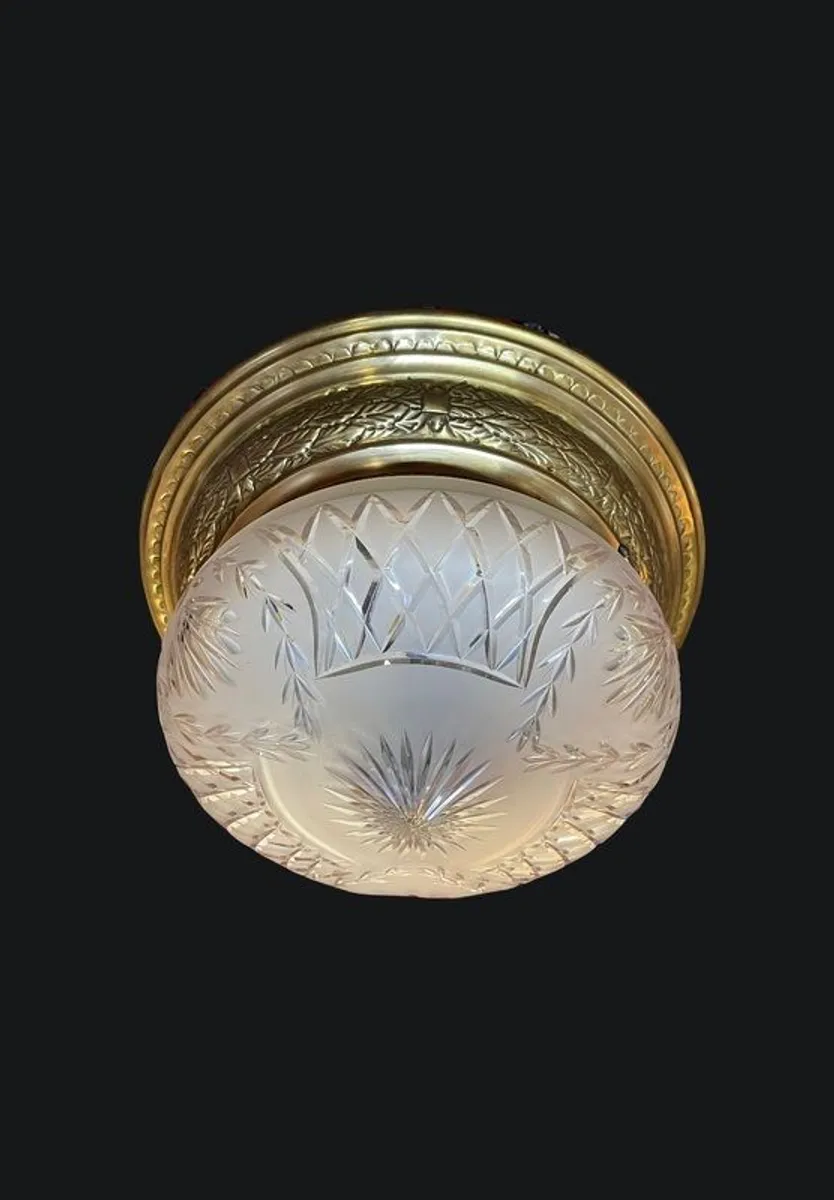 Vintage Frosted Glass & Bronze Flush Mount Ceiling Light - Image 1
