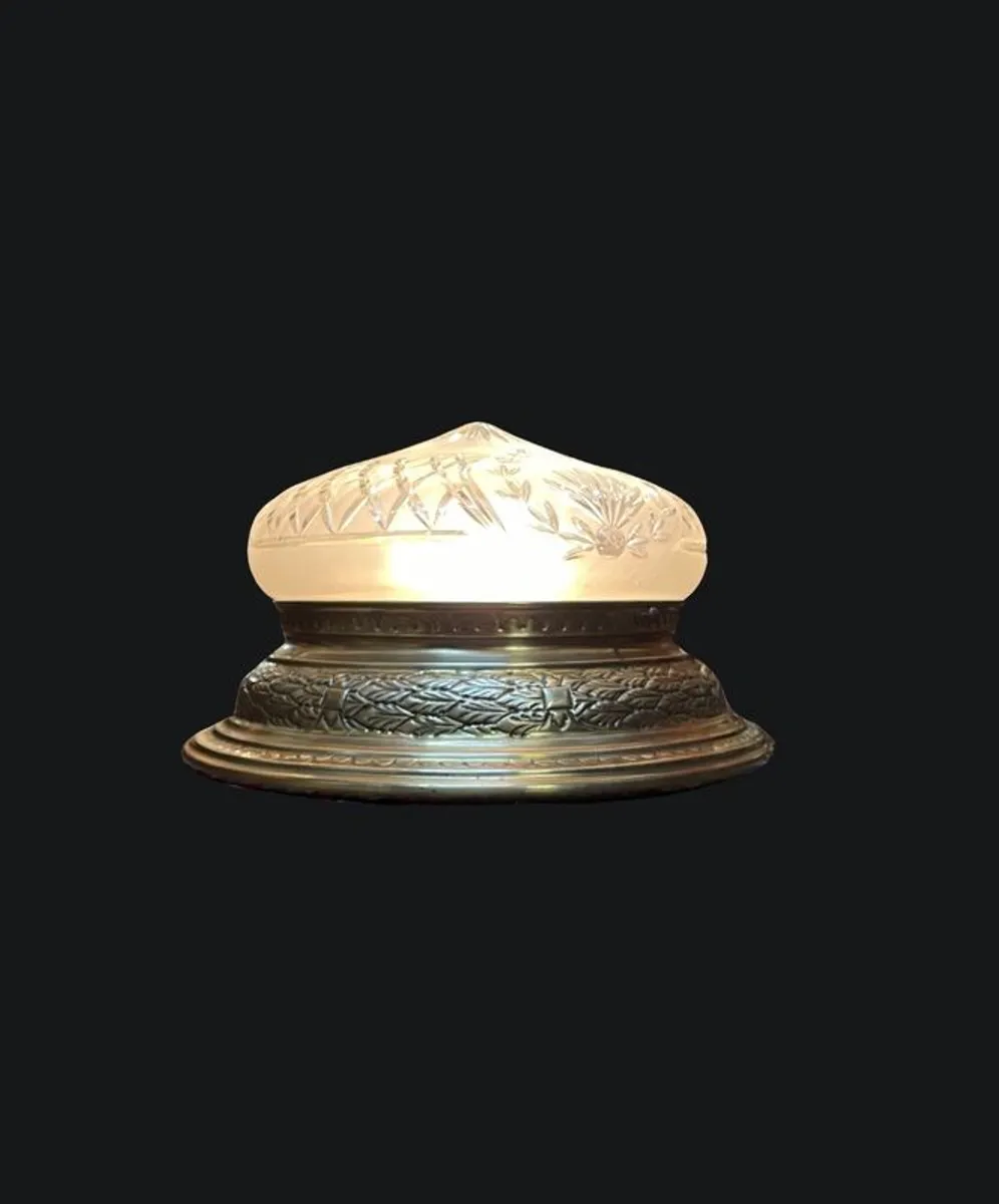 Vintage Frosted Glass & Bronze Flush Mount Ceiling Light - Image 4