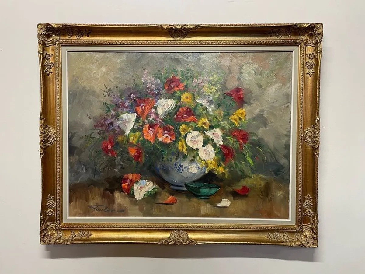 Jean Jacques Foulon "Still Life with Flowers" Oil on Canvas - Image 1