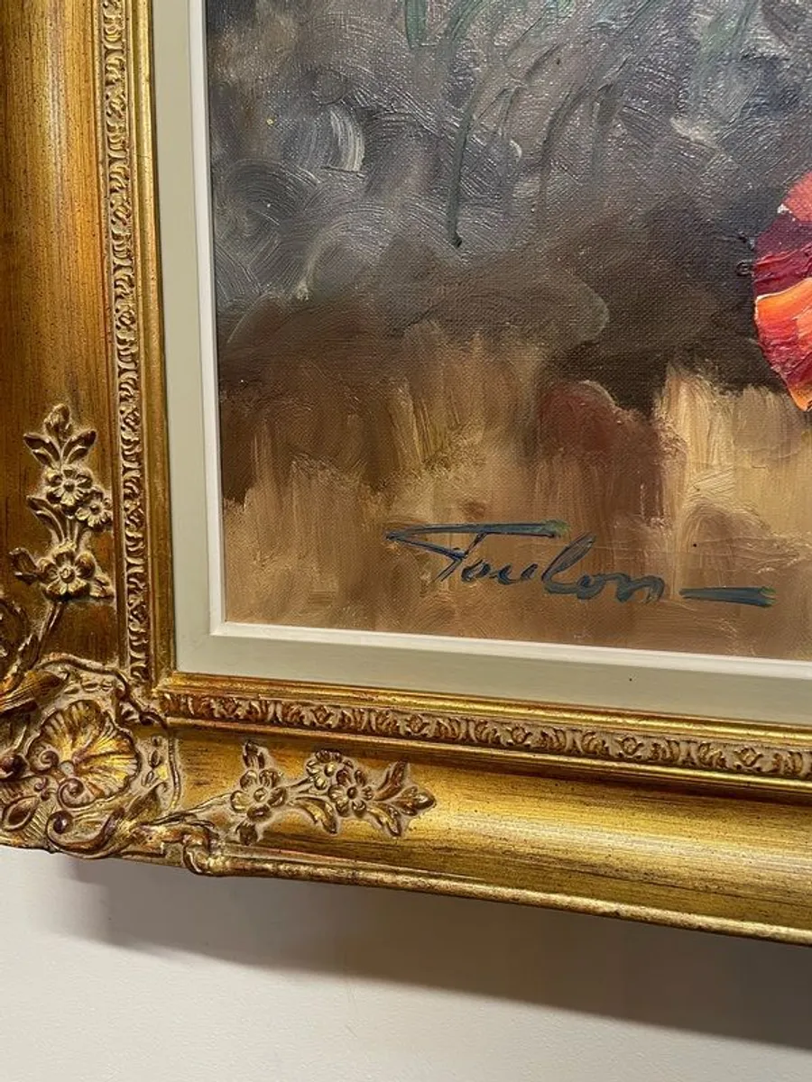 Jean Jacques Foulon "Still Life with Flowers" Oil on Canvas - Image 2
