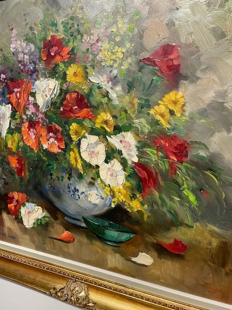 Jean Jacques Foulon "Still Life with Flowers" Oil on Canvas - Image 4