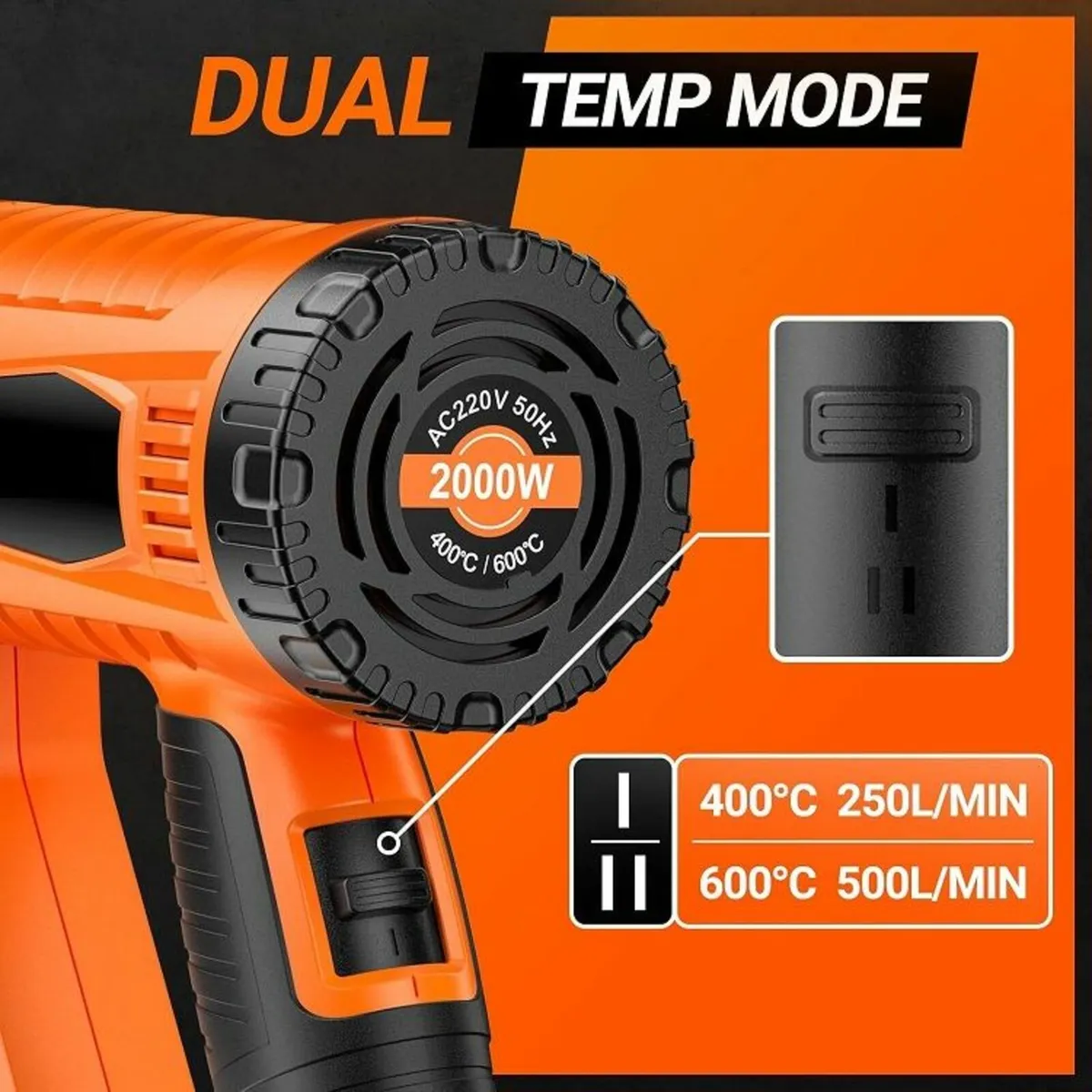 Heat Gun 2000W, 4 Nozzles - Image 2
