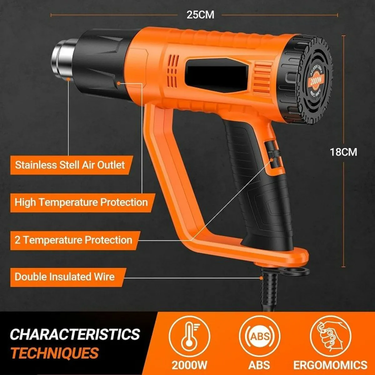 Heat Gun 2000W, 4 Nozzles - Image 3