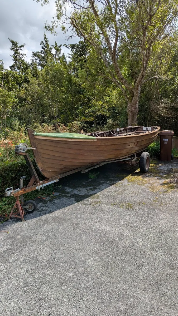 Wooden Fishing/Rowing Boat with Trailer-18ft long - Image 1