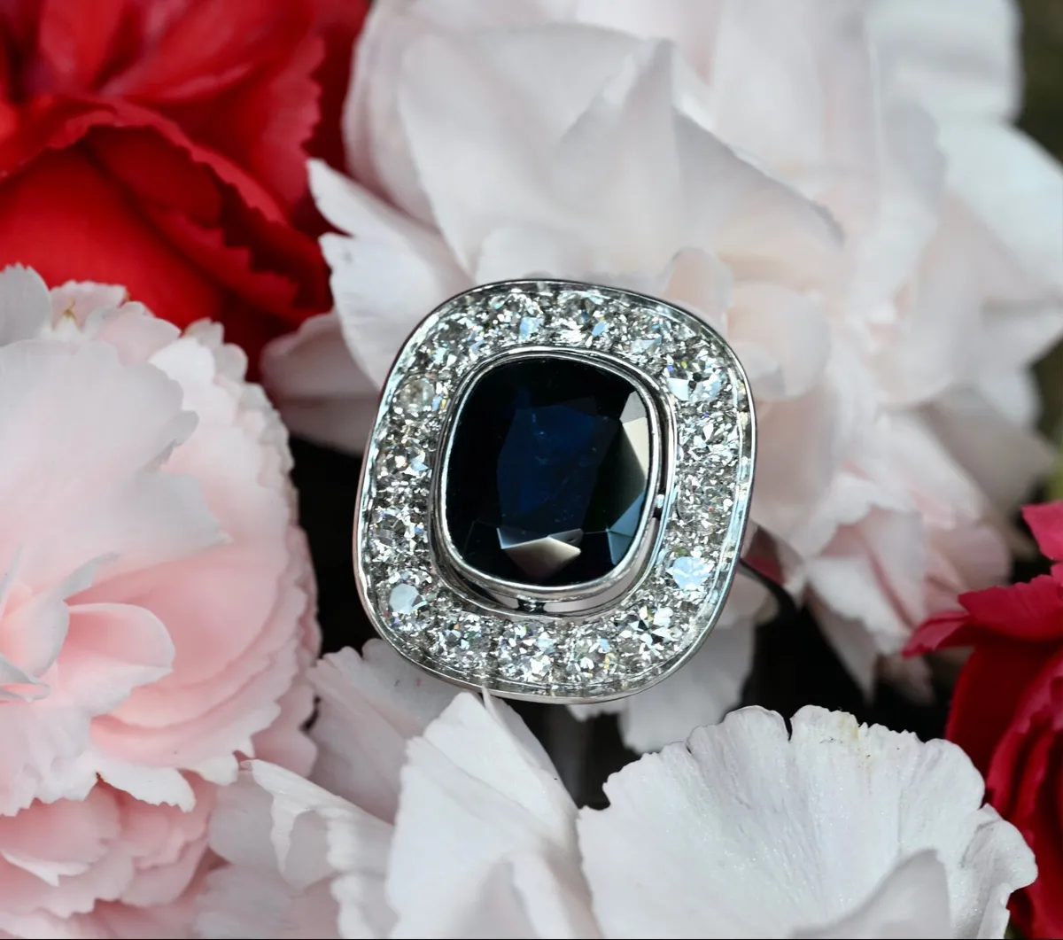 Antique Large Sapphire & Diamond Ring - Platinum - Image 2