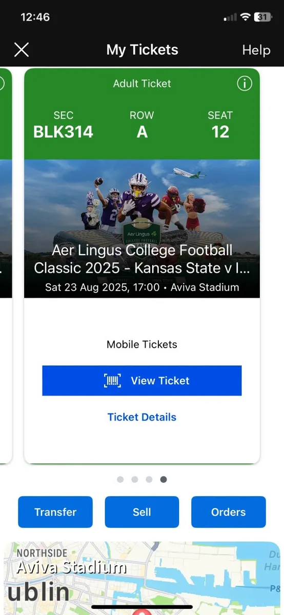Aer Lingus College Football 4 prem. front row tix - Image 1