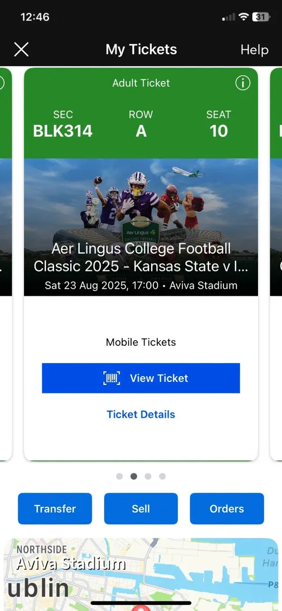 Aer Lingus College Football 4 prem. front row tix - Image 3