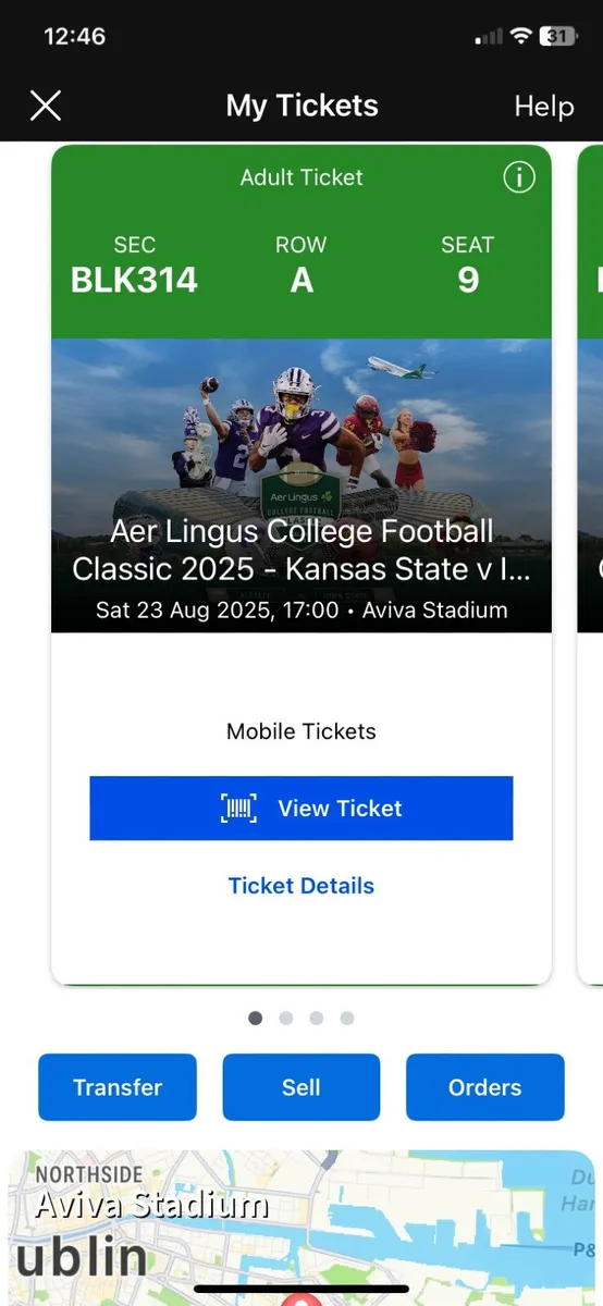 Aer Lingus College Football 4 prem. front row tix - Image 4