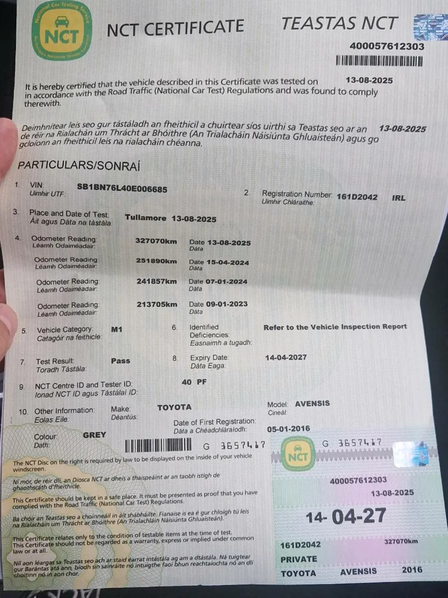 Toyota avensis d4d Fresh Nct 2027 tax Dec - Image 3