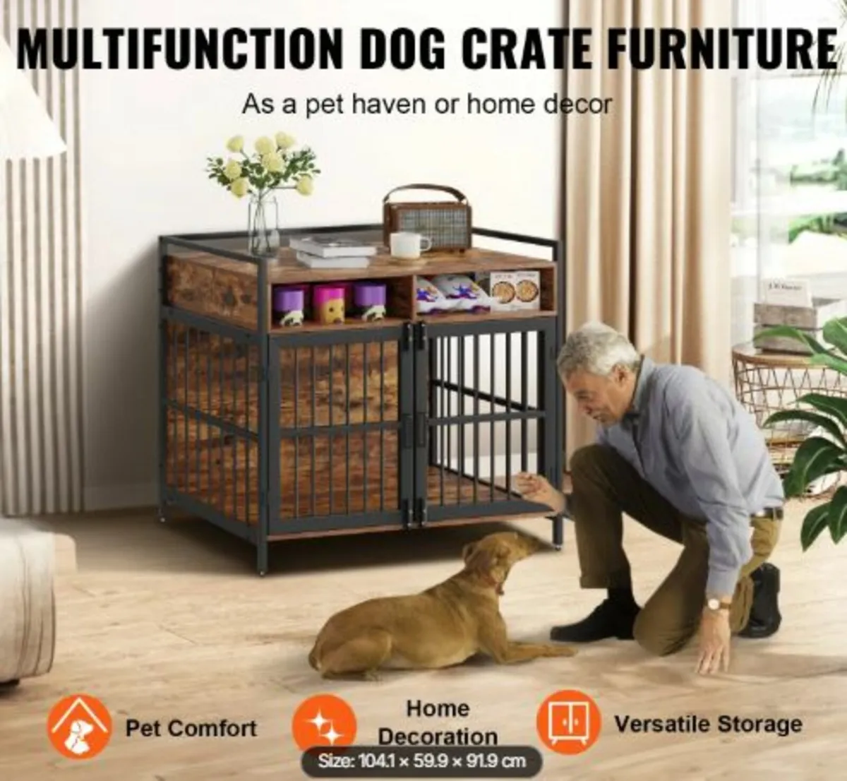 Furniture Style Dog Crate with Storage, 104.1 cm - Image 2