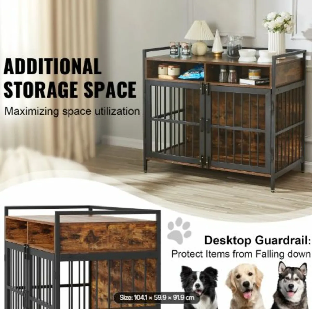 Furniture Style Dog Crate with Storage, 104.1 cm - Image 4