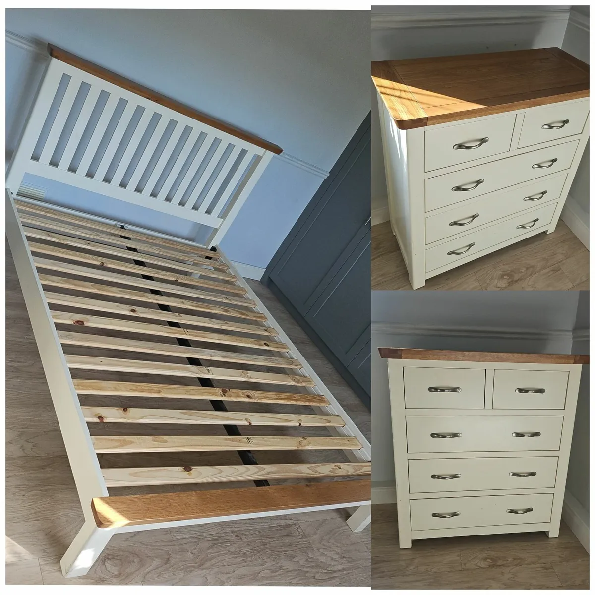 5ft solid wood bed frame plus 2 chest of drawers