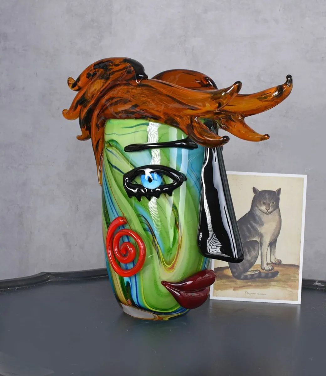 Vase Glass Murano Style Glass Vase Face Antique Co - Image 2