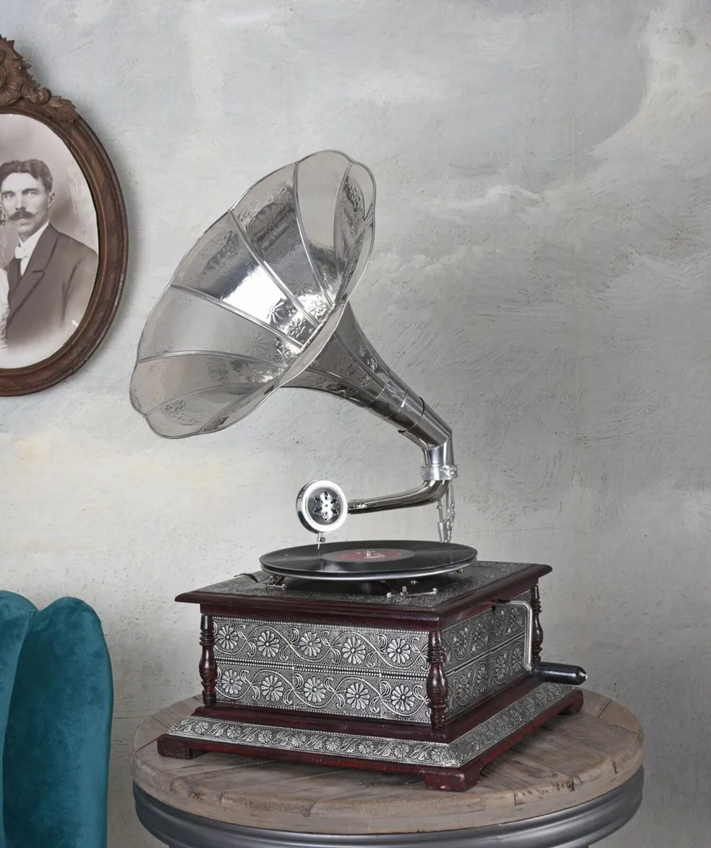 Funnel Gramophone Silver Gramophone His Masters Vo - Image 1
