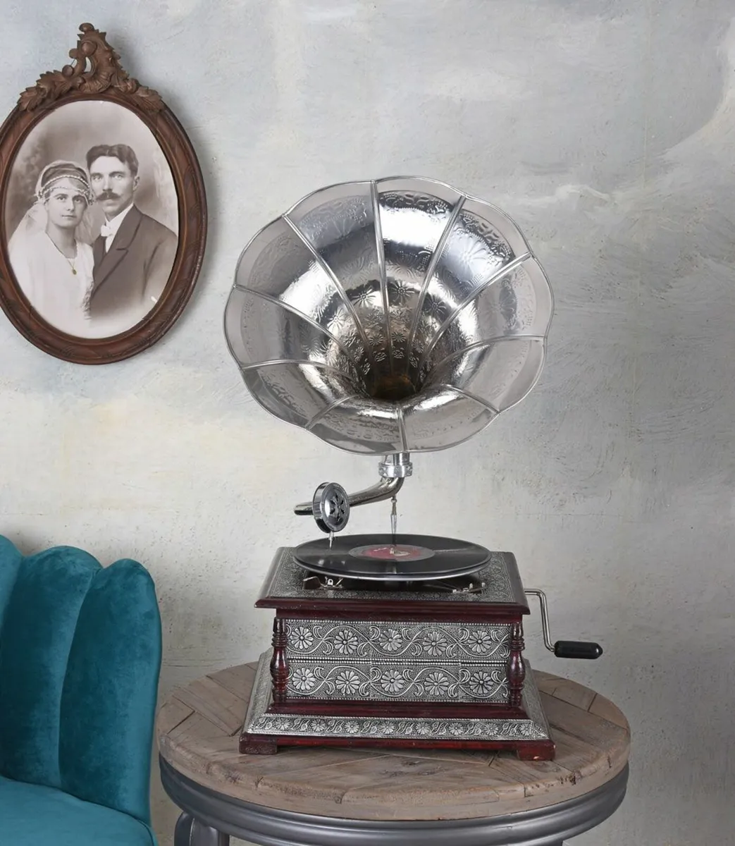 Funnel Gramophone Silver Gramophone His Masters Vo - Image 2
