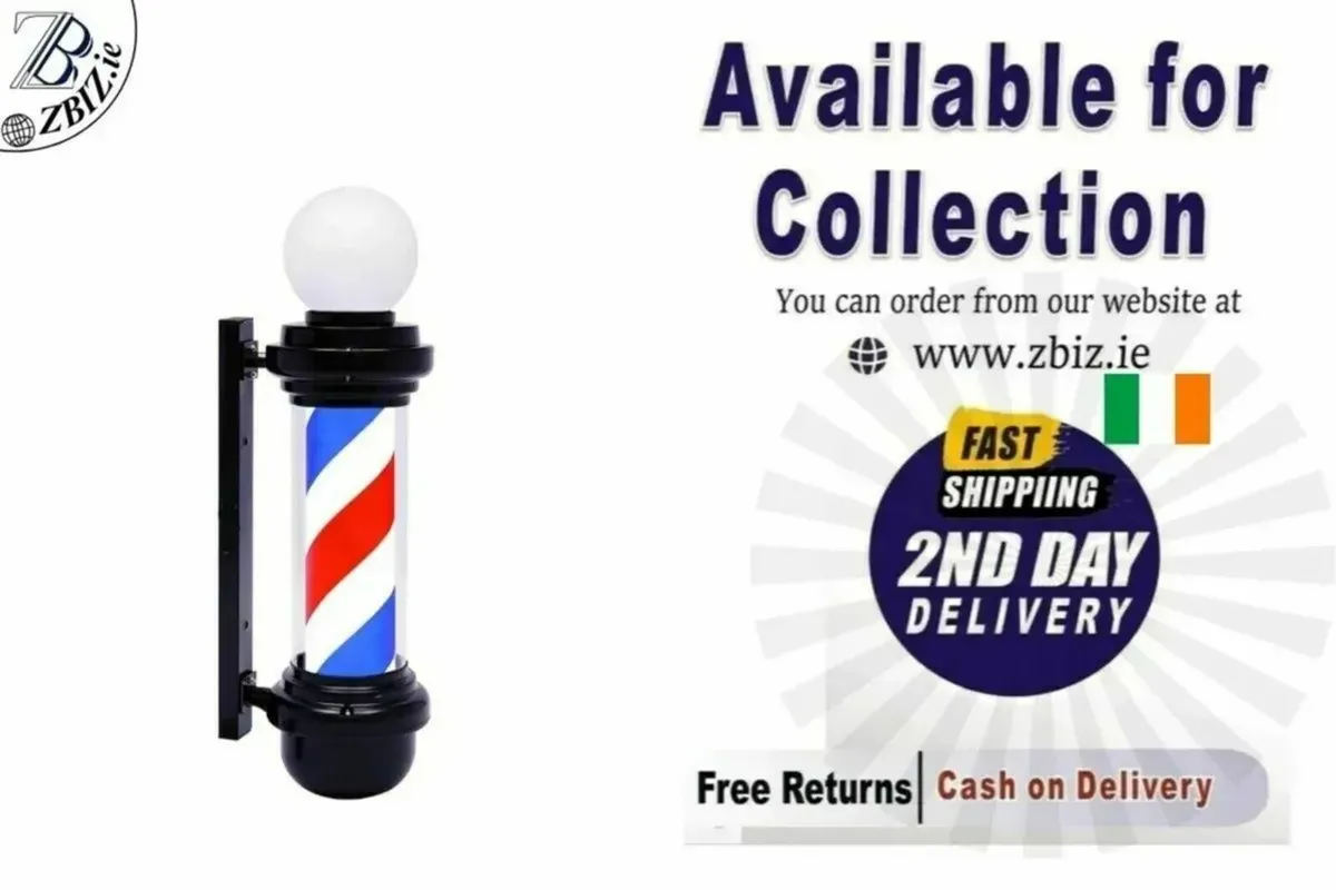 Barber Pole Sign LED Red White Blue Rotating - Image 1