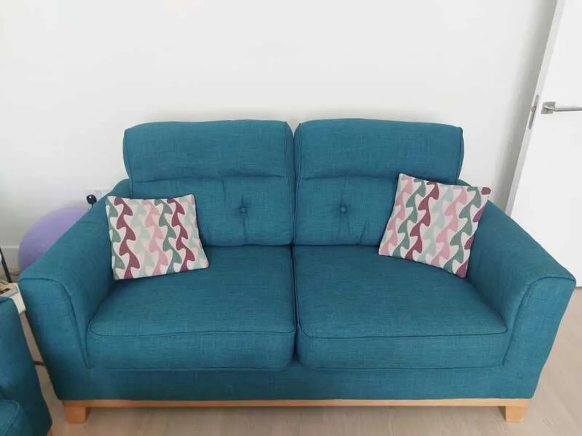 Teal 3 and 2 seater with footstool - Image 2