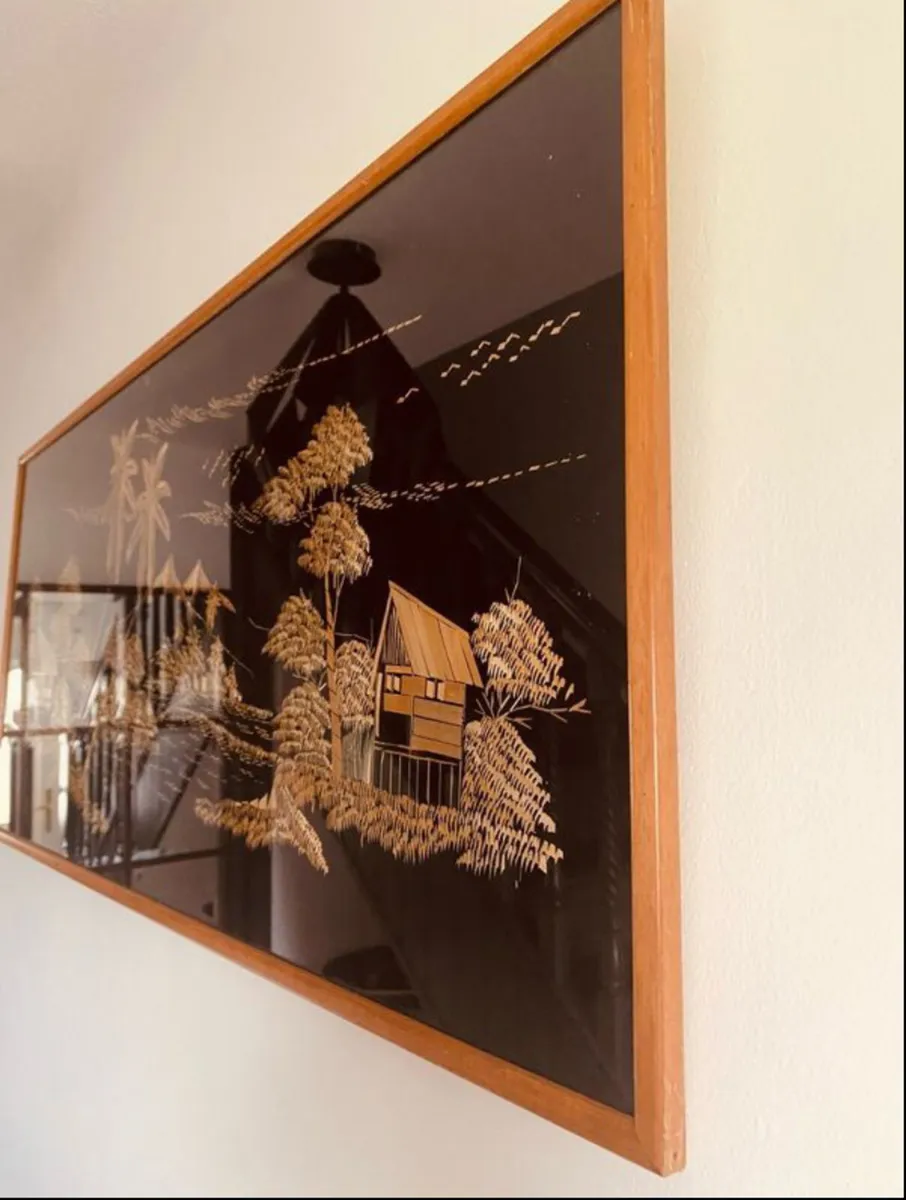 Mid Century Teal Framed Asian Art 94 x 43 cm - Image 3