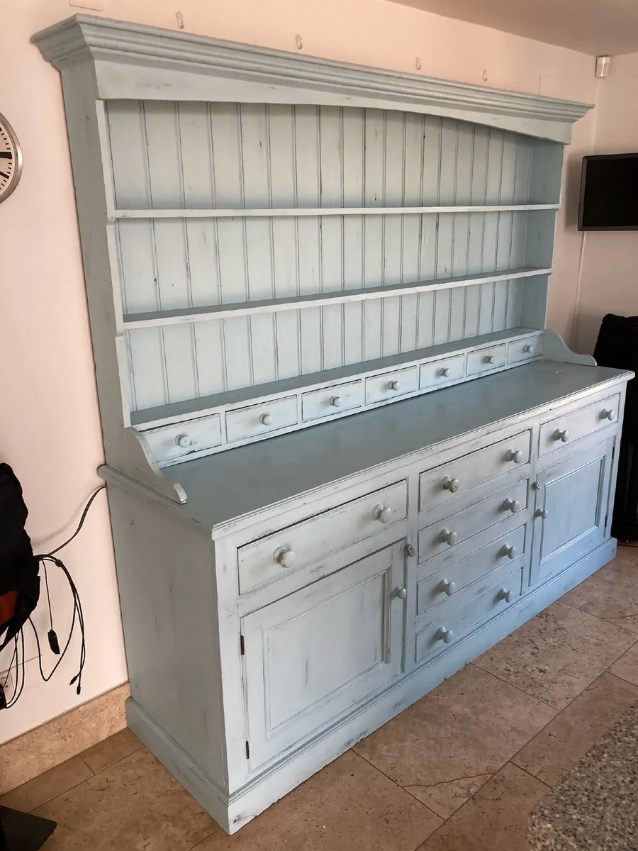 Solid pine welsh dresser finished in polar blue - Image 1