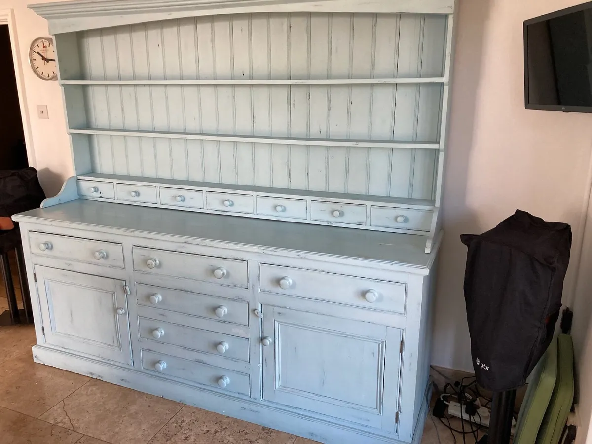 Solid pine welsh dresser finished in polar blue - Image 2