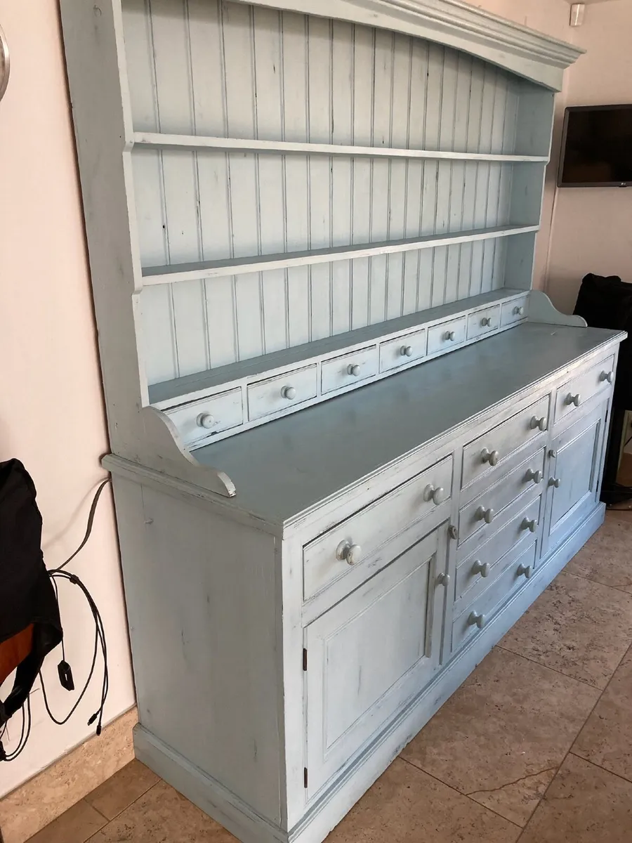 Solid pine welsh dresser finished in polar blue - Image 3