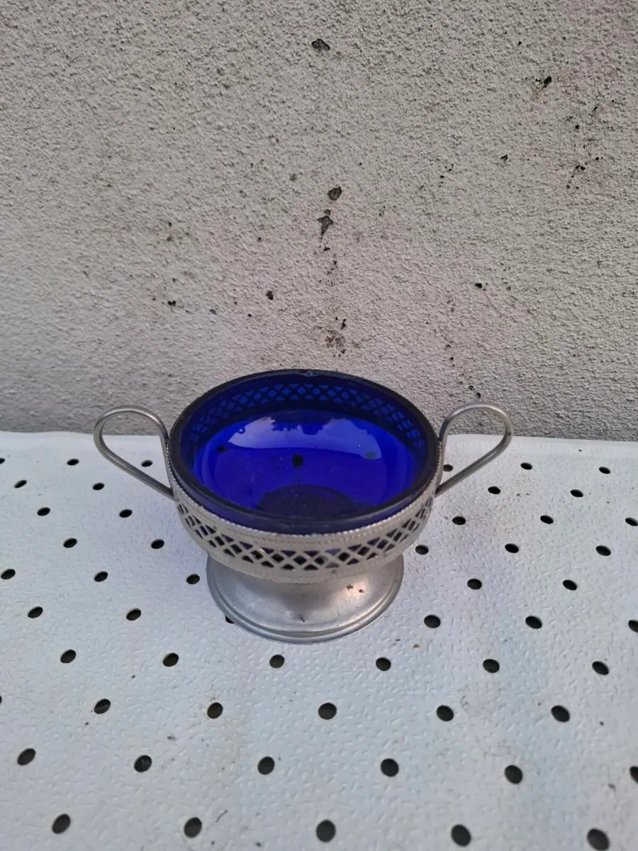 Vintage blue glass sugar bowl postage possible