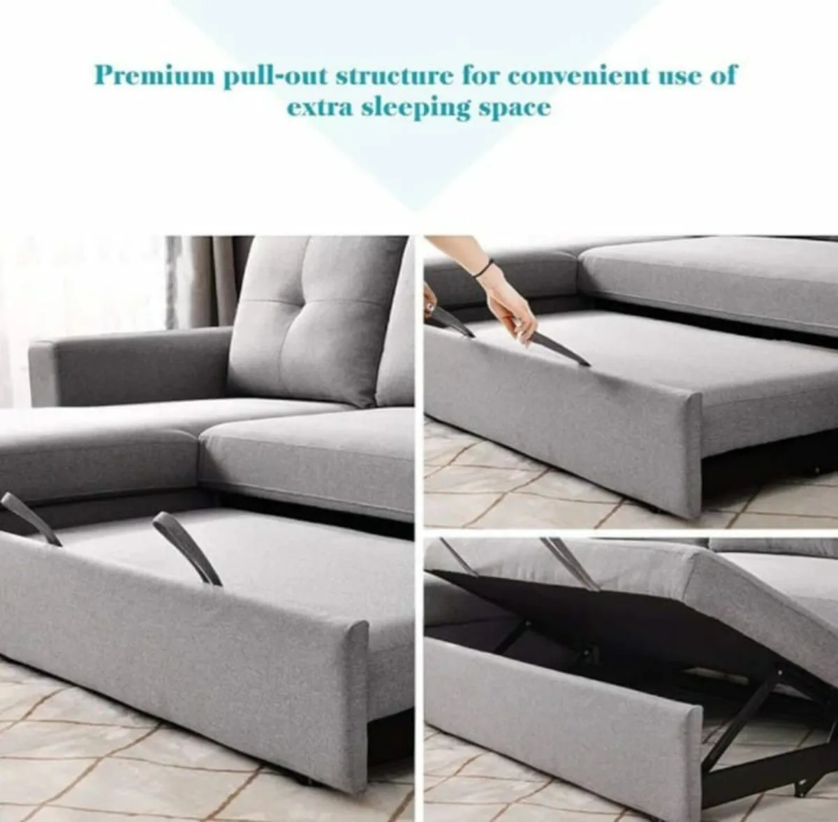 Modern Fabric Corner Sofa Bed with Storage Sleeper - Image 4