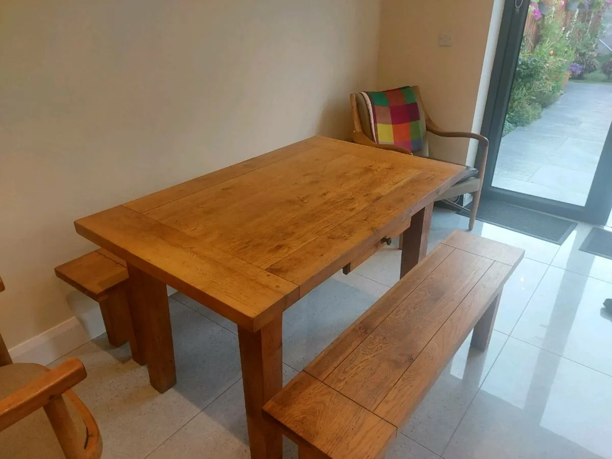 Kitchen table  with two benches - Image 3