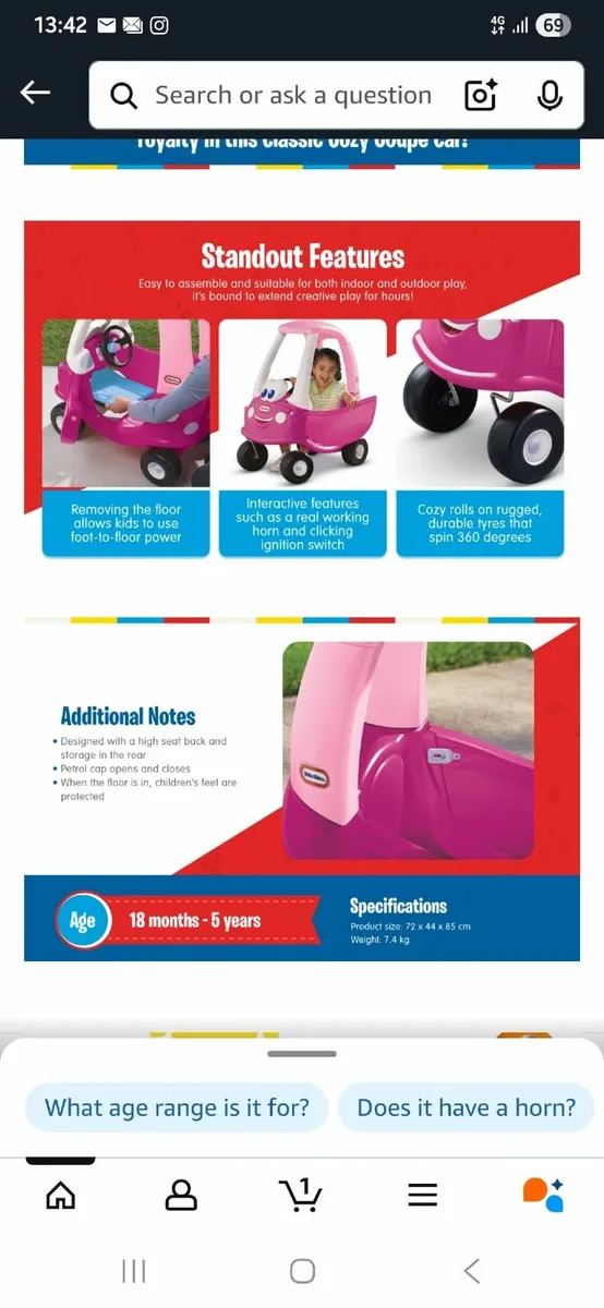 Little Tikes Cozy Coupé Rosy. Push-On Car - Image 1