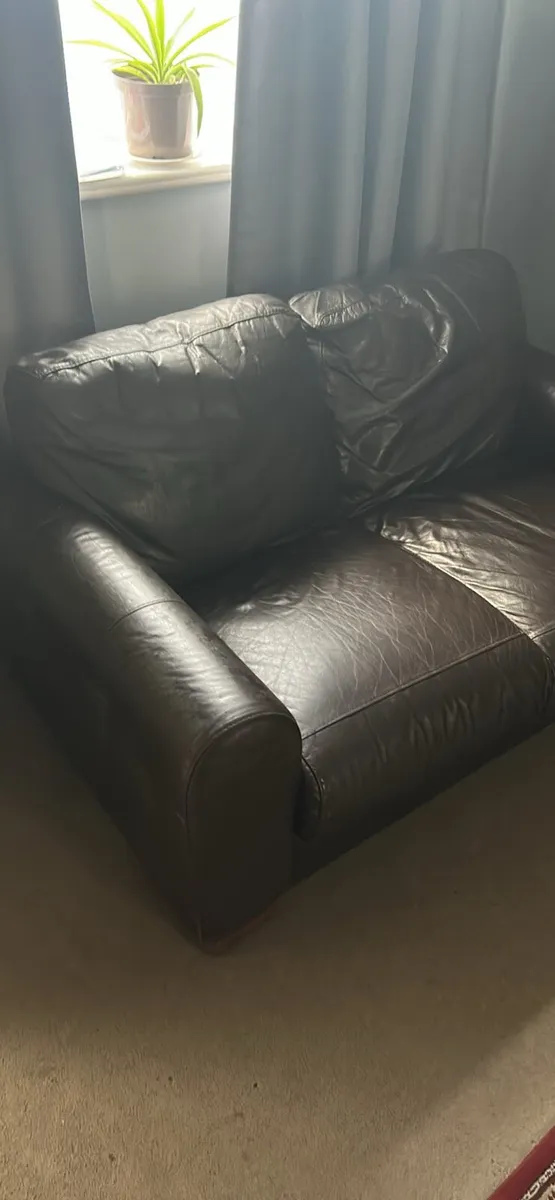 Real Leather two seater sofa for collection only - Image 1