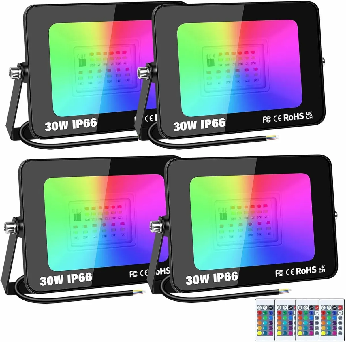 4 Pack Outdoor RGB LED Floodlight, 30W Dimmable 16