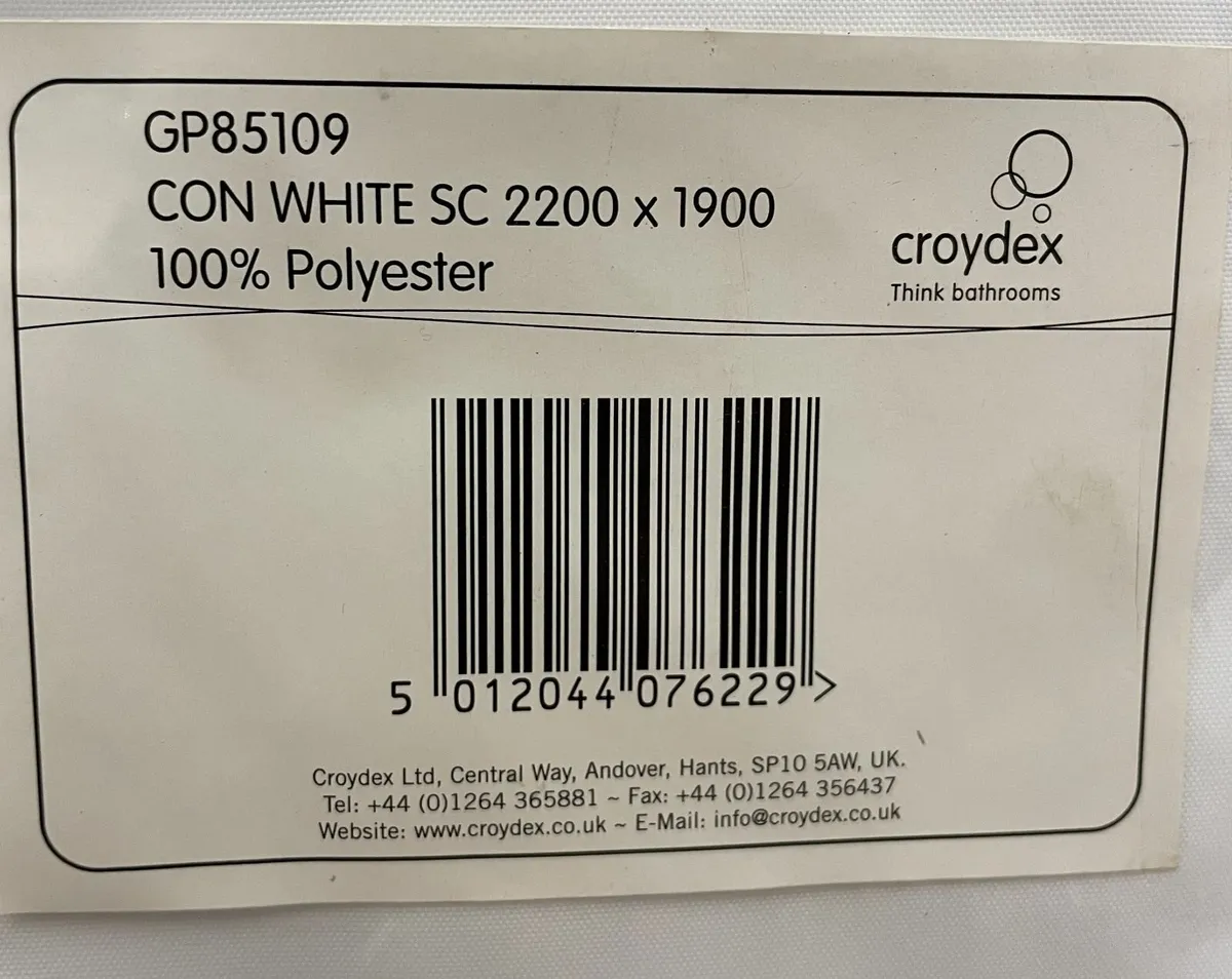 Croydex White Shower Curtain (incl. hooks/gliders) - Image 2