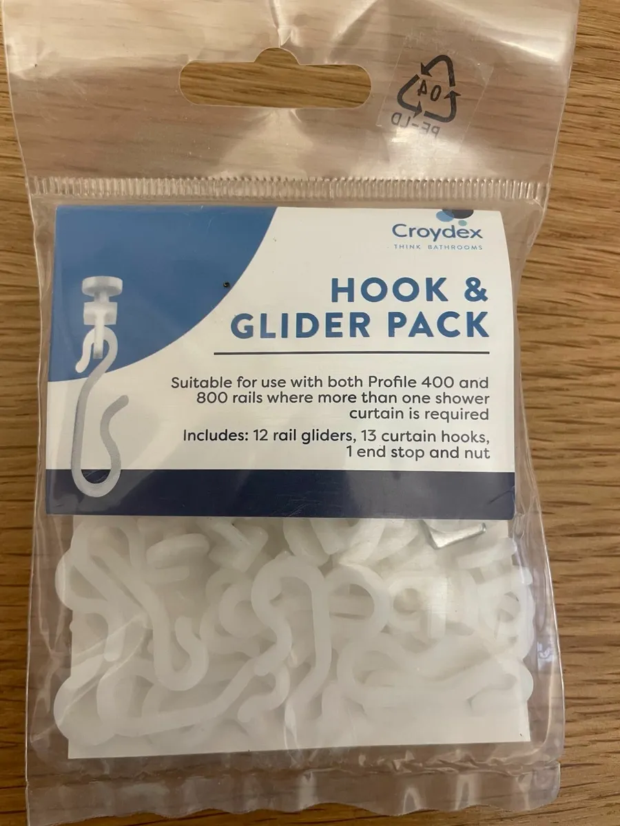 Croydex White Shower Curtain (incl. hooks/gliders) - Image 3