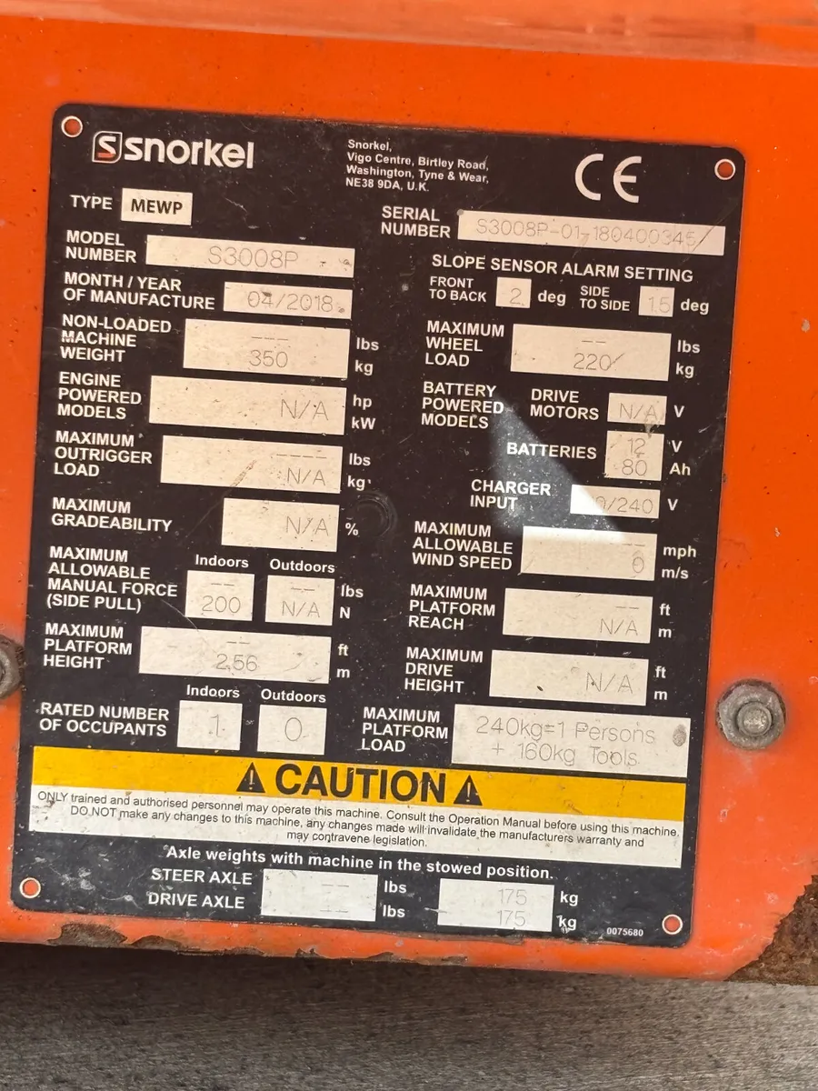 Snorkel S3008P Push Around Scissor Lift 8FT - Image 4