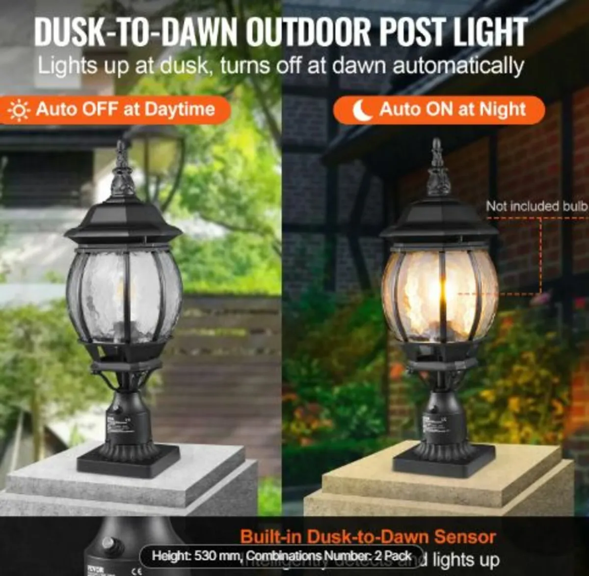2 PCs Dusk to Dawn Outdoor Lamp Post Light - Image 3
