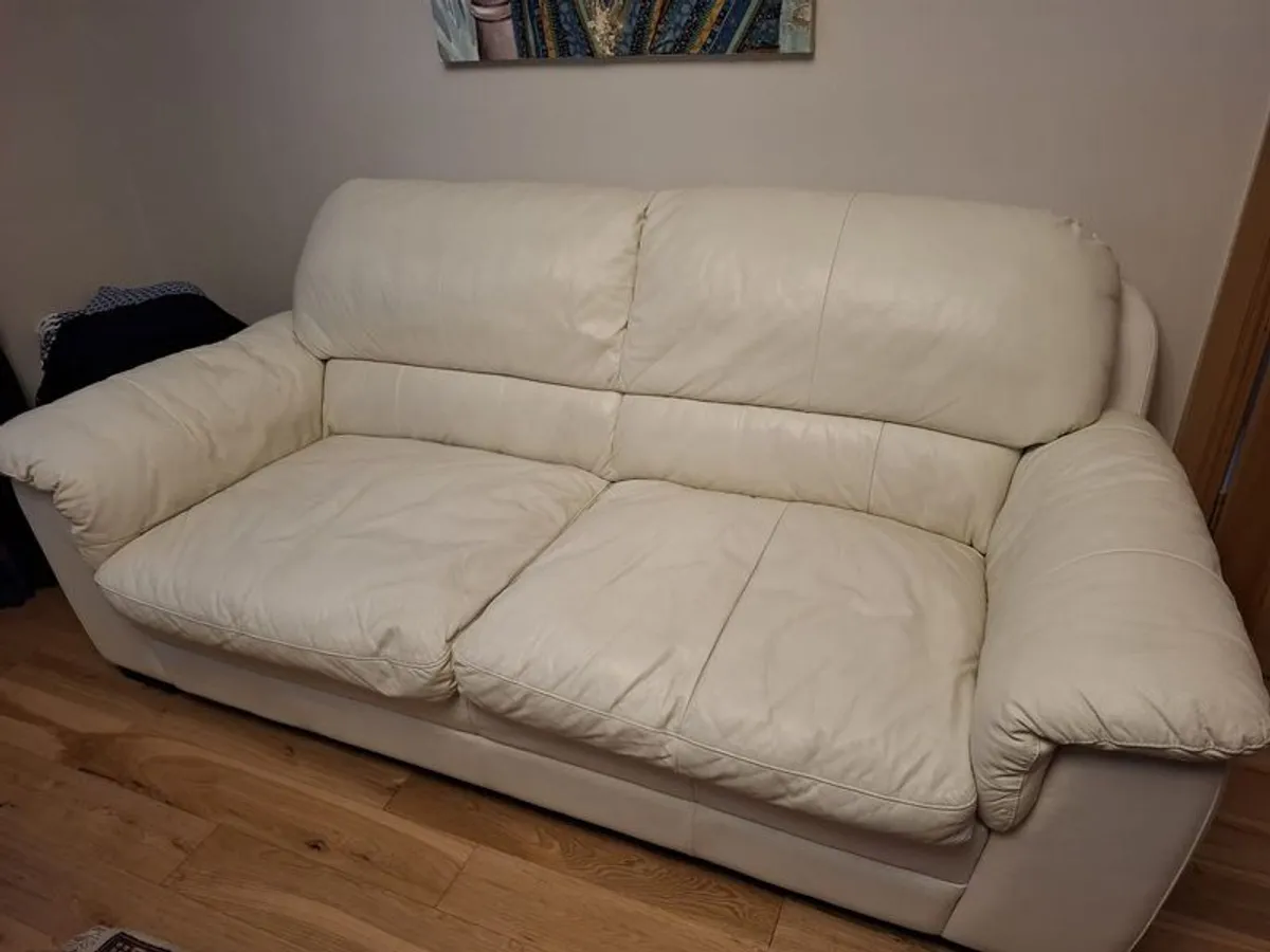 Cream leather couch and armchair - Image 1