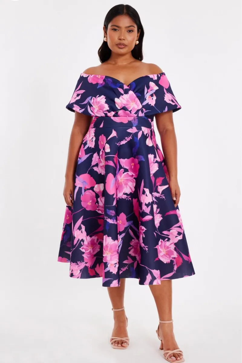 Curve navy floral skater dress - Image 1