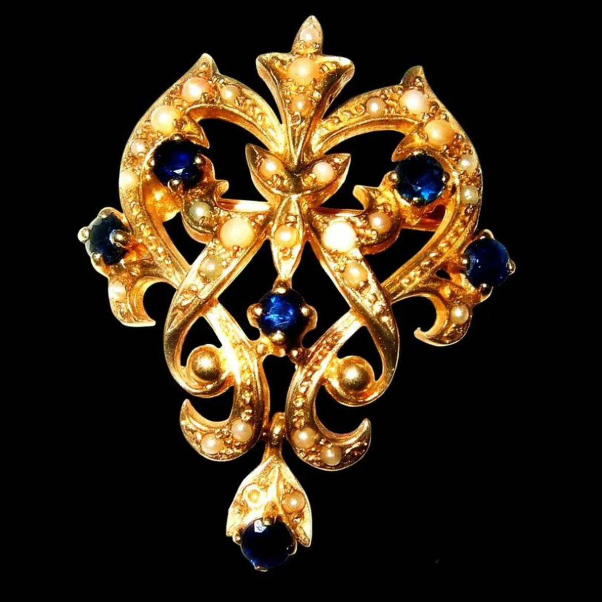 Vintage 9ct Gold Sapphire & Pearl Brooch/Pendant - Image 1