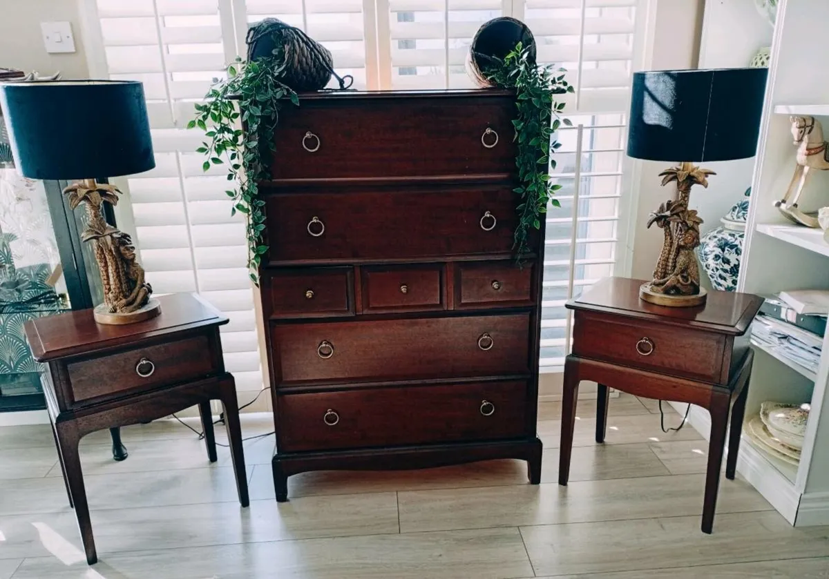 Mid century stag minstrel tallboy and 2 matching b - Image 1
